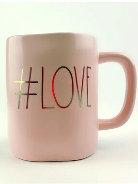 Rae Dunn Mug, pink and gold lettering #Love